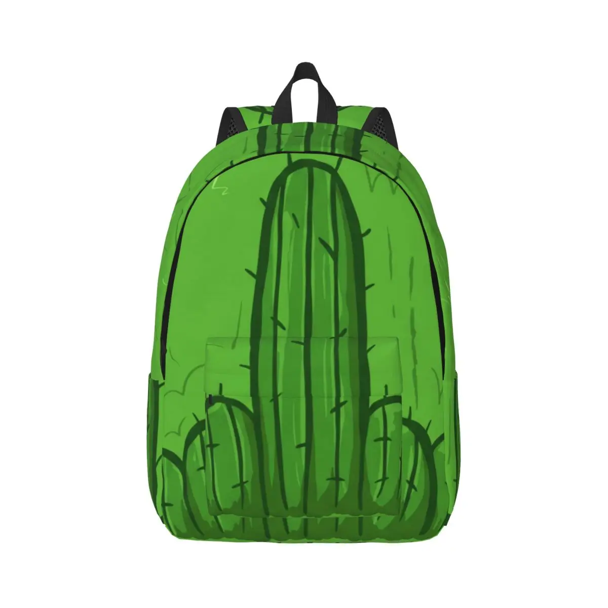 Manga Aesthetic Backpack Center Cartoon Cactus Whimsical Illustration Vibrant Green Multi Comic Bookbag for Teens College Travel