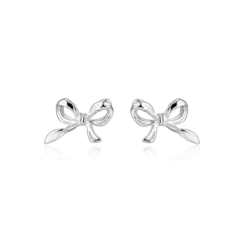 Elviragirl 1Pair Silver Sweet Cute Bow Stud Earrings for Women Silver Color Simple Minimalist Ear Piercing Jewelry Gifts