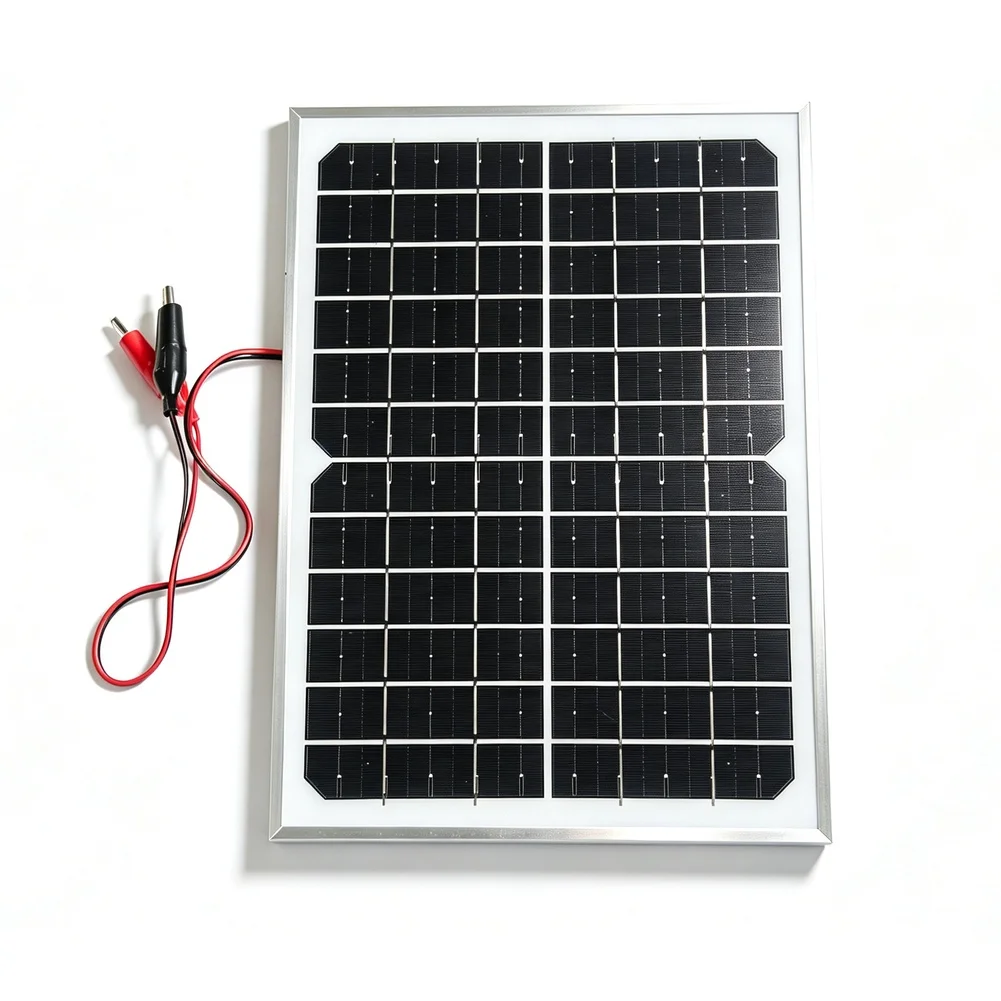 10W Monocrystalline Solar Panel 12V Output for Car Boat Battery Charging For alligator Clip Terminals Compact Size