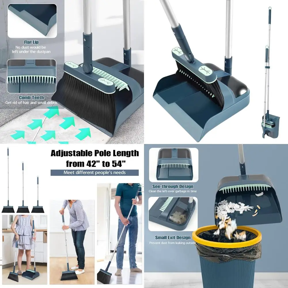 

Aluminum Handle Broom & Dustpan Set, 54 Long, 180° Swivel, Hair Scraper, Ideal for Home & Office Indoor Use