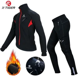 Conjunto de ropa de ciclismo X-TIGER de invierno pantalones de lana térmica a prueba de lluvia reflectante ciclismo Jersey conjunto de ropa deportiva para hombre y mujer,ropa de invierno de lana térmica chaqueta