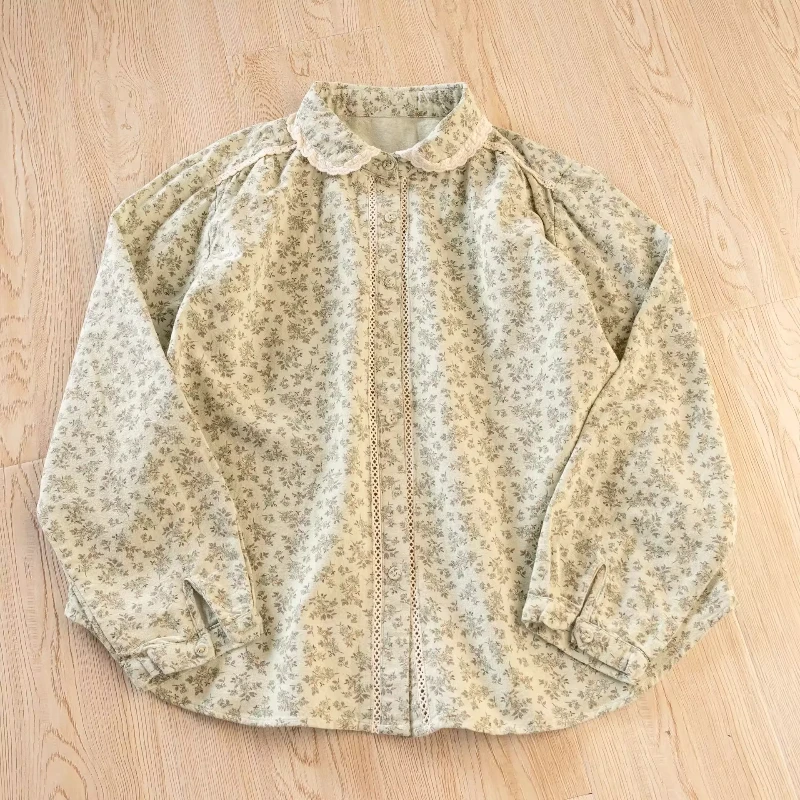 

2026 Mori Girl Autumn Spring Sweet Cotton Brushed Print Shirts Long Sleeve Blouses for Women Kawaii Clothes