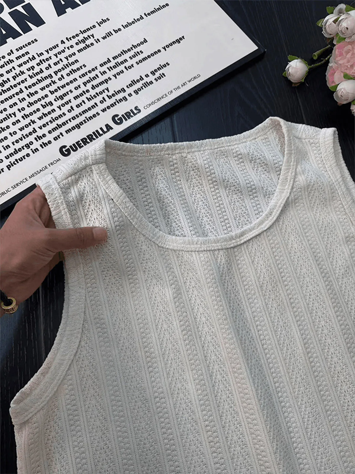 Fitness Knitted Sweat Vest Men's Summer Thin Cool Feeling Breathable Sleeveless Tank Top Commuting Shirt round Neck Pure Color