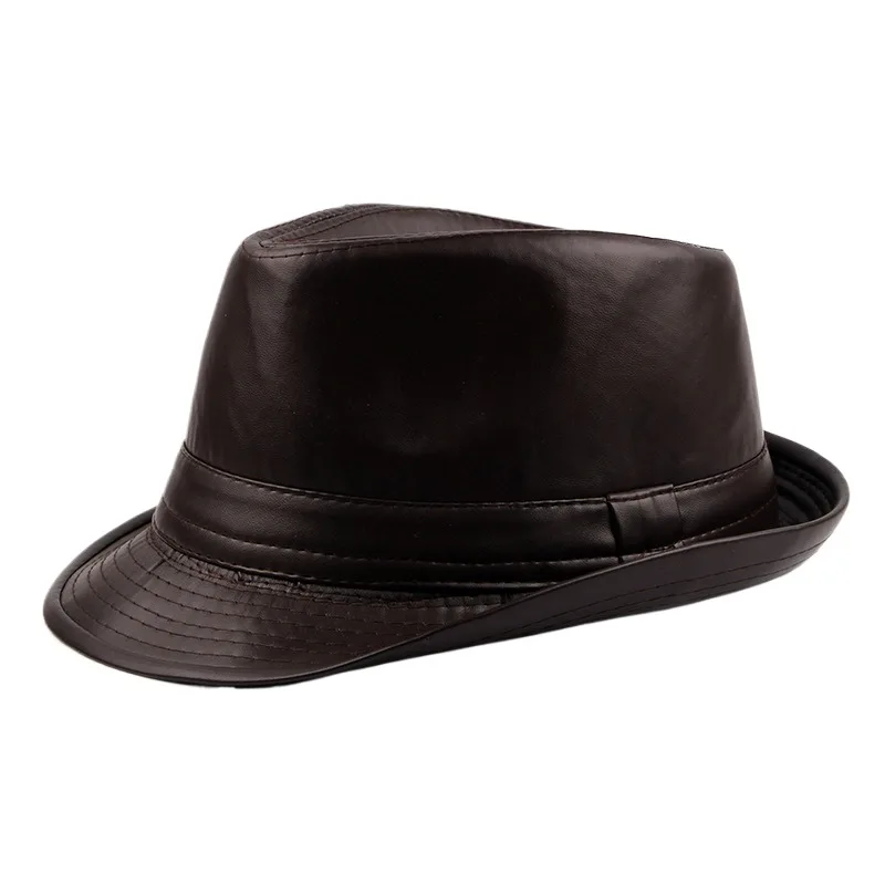 2020 Autumn And Winter New Pu Leather Hat Light Board Fashion British Simple Retro Cap Men's Fedora Hat Fashion