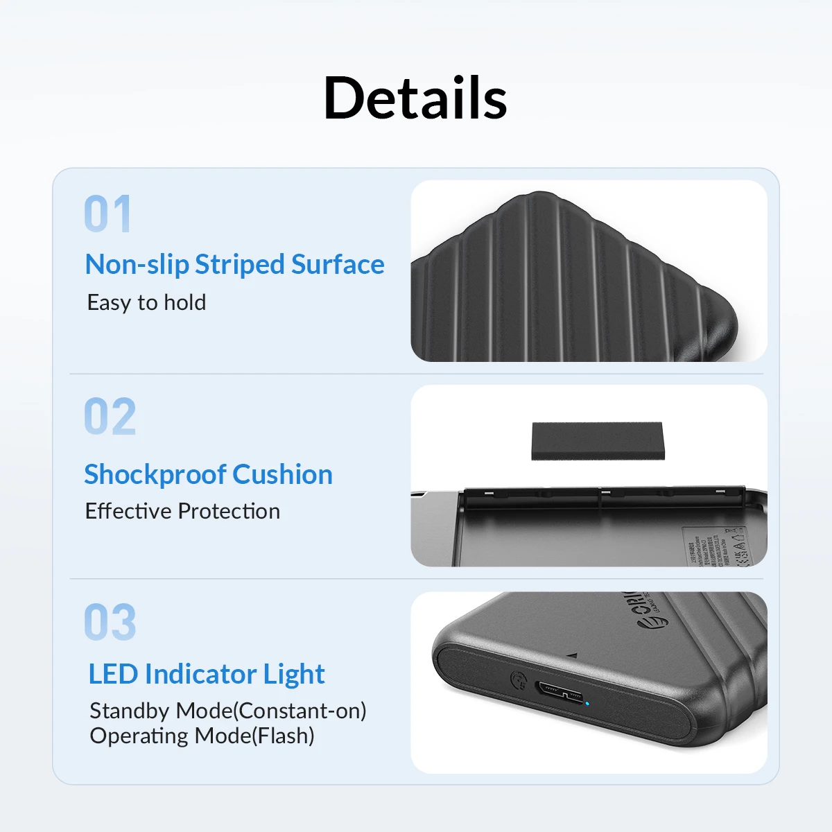 ORICO 2,5-Zoll-Festplattengehäuse USB Typ-C SATA 5Gbps für SSD HDD 9,5 7mm Externes Festplattengehäuse für PC – Detail 13