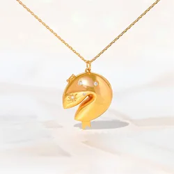 New Creative Metal Lucky Cookies Openable Letter Pendant Necklace For Women Girls Festival Commemoration Jewelry Gift
