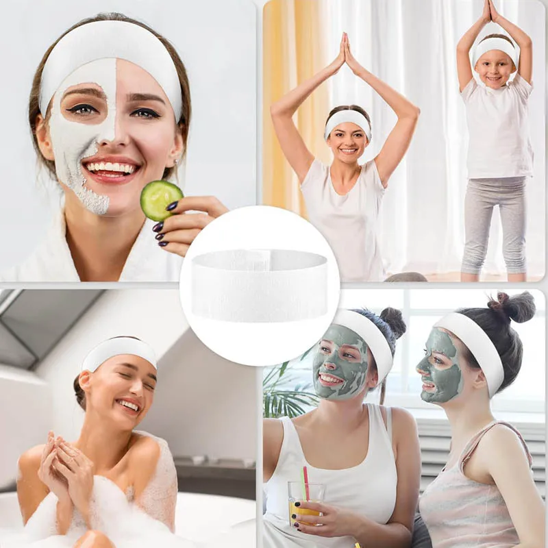 10/20/50/60/100 Pieces of New Black and White Disposable Spa Headbands - Adjustable Elastic Headbands with Velcro for Beauty Salons, Facial Care, and Fitness Activities - Soft Non-Slip Hairbands to Prevent Hair from Falling, Hairdressing Supplies, Comfortable and Breathable, Suitable for Fitness Enthusiasts