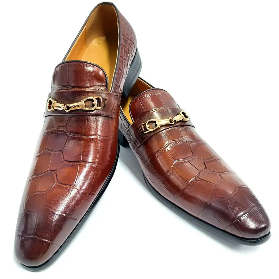 

Crocodile Pattern Men Loafers Genuine Leather shoe Luxury Zapatos De Hombre New Elegant Brown High Grade Handmade Suits Footwear