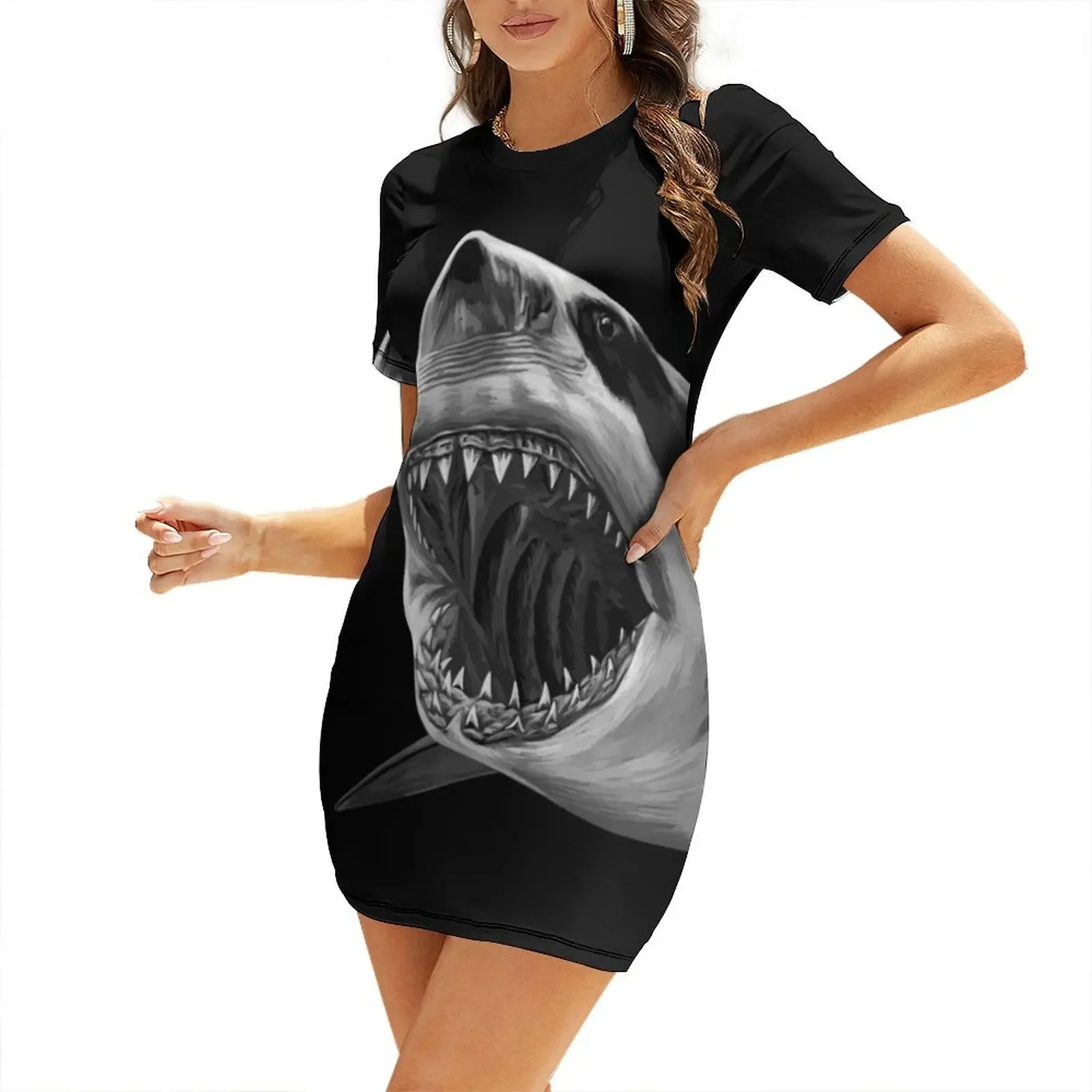 

Great White Shark Short-Sleeved Dress Women's clothing summer dress korean women Womens dresses Dress
