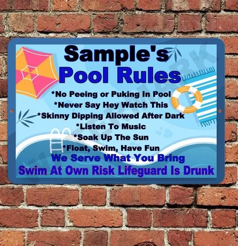 Custom Pool Rules Sign Funny Metal Aluminum 8