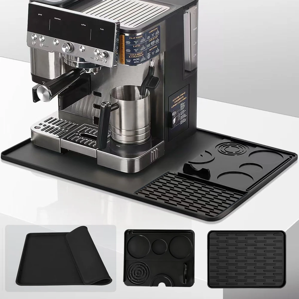 Silicone Coffee Maker Mat 3 in 1 for Most Home Espresso Machines Large Anti-Slip Silicone Mat Tray Bar Mat Black Grey Pad