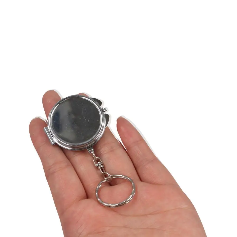 Makeup Mirror Folding Mirror Key Chain Metal Double Sides Makeup Cosmetic Mirror Key Ring with Key Ring Round Heart