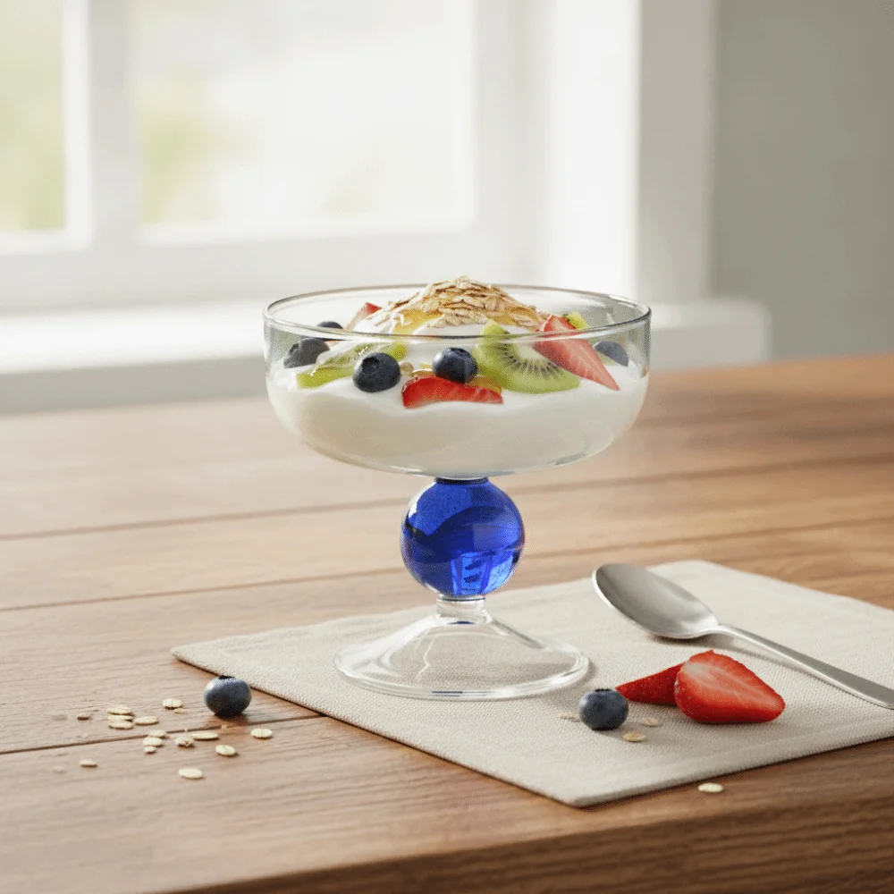 Creative High Feet Glass Ice Cream Bowl Heat-resistant 270 ML Dessert Cup Color-blocked Colorful Fruit Salad Bowl Pudding