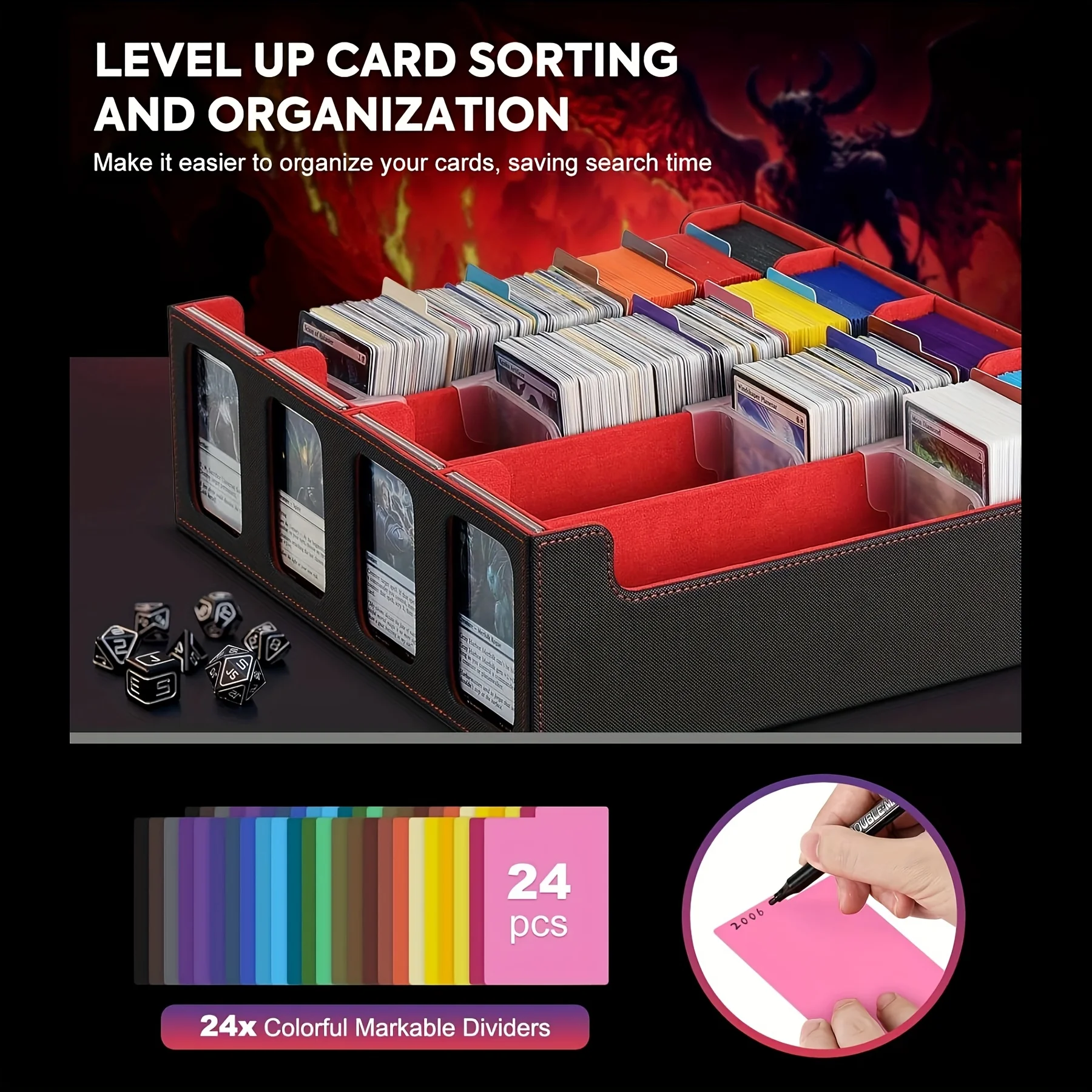 Card exchange storage box with commander display; 2400+deck box, suitable for MTG, with detachable cover; Toploader card sleeve