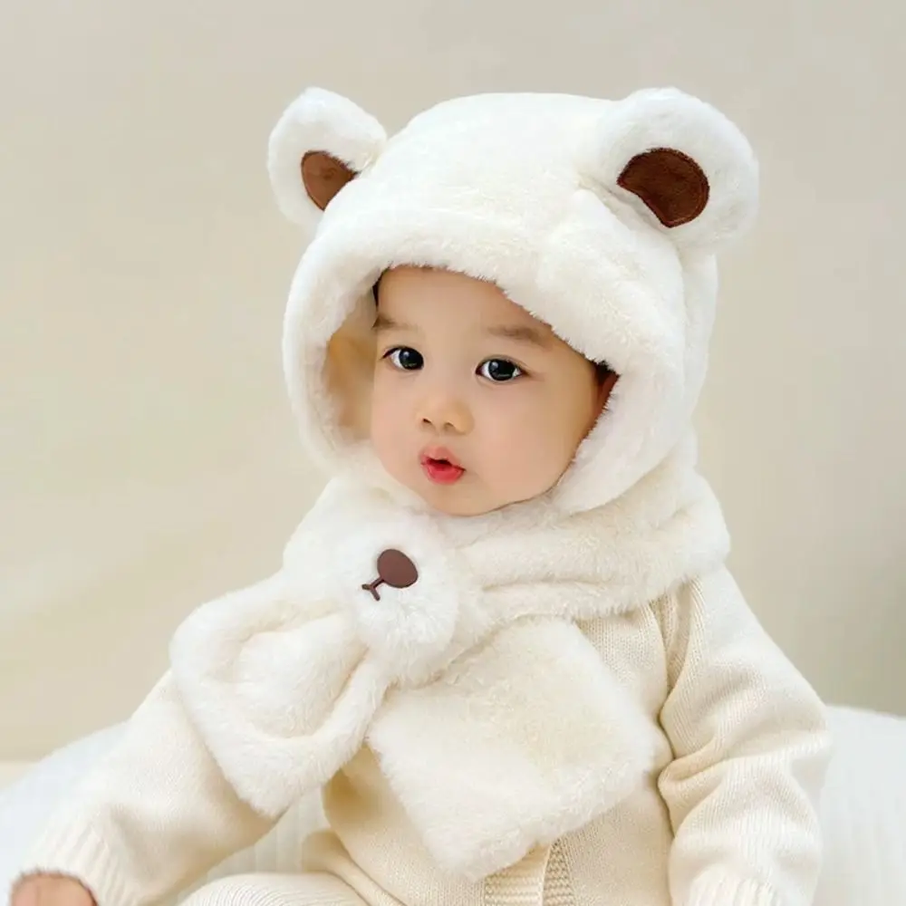 Einfarbig Bär Plüsch Hut Mode Design Koreanischen Stil Kinder Fleece Hut Cartoon Schalldämpfer Plüsch Hut mit Schal Gehörschutz