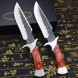 Japanese forged Full Tang hunting straight knife + leather sheath, outdoor camping survival knife, jungle EDC knife