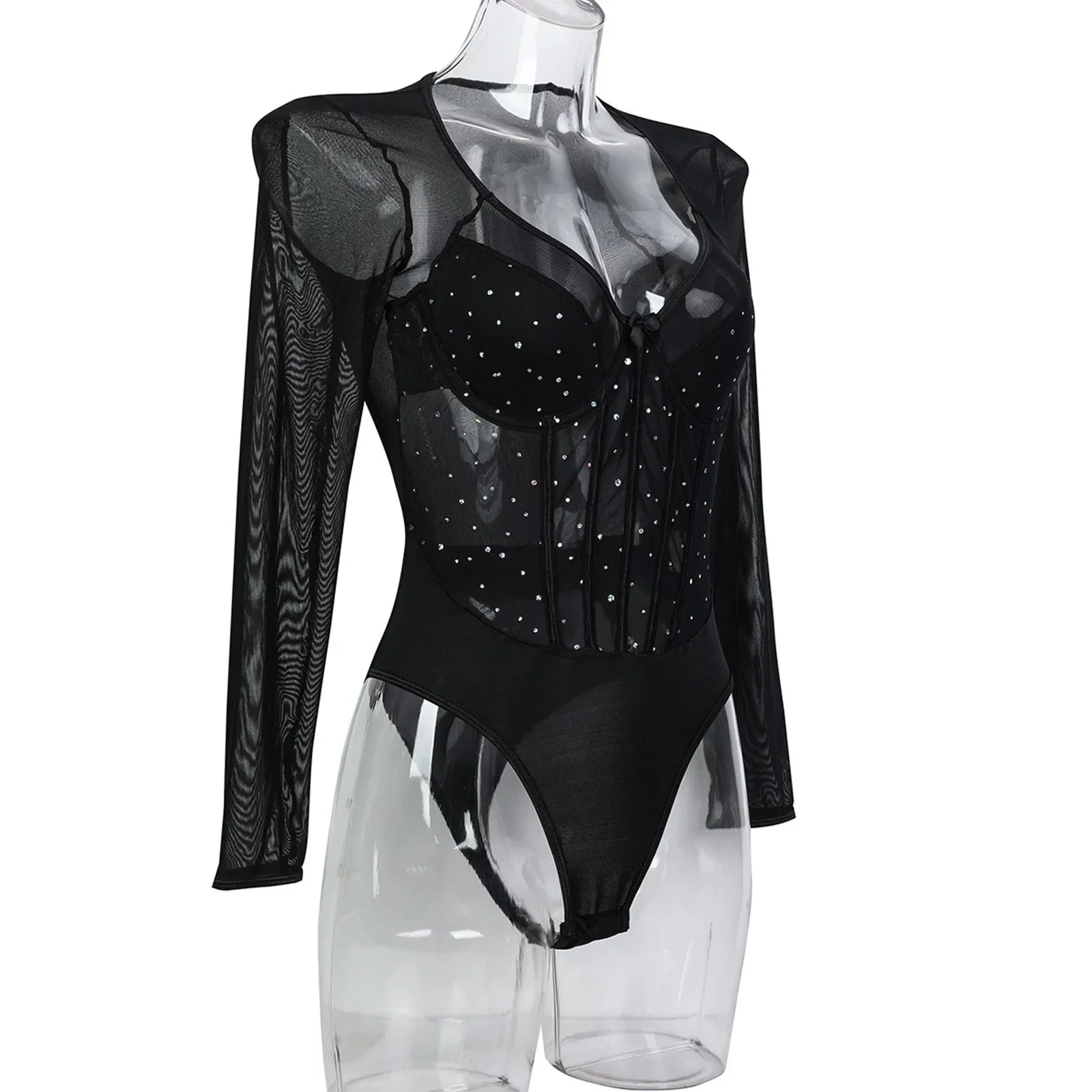 ผู้หญิงหนึ่งชิ้นเซ็กซี่ชุดชั้นในประกายแขนยาวJ Umpsuitเซ็กซี่บอดี้สูทสําหรับผู้หญิงบางเฉียบเซ็กซี่ชุดชั้นในS Hapewear