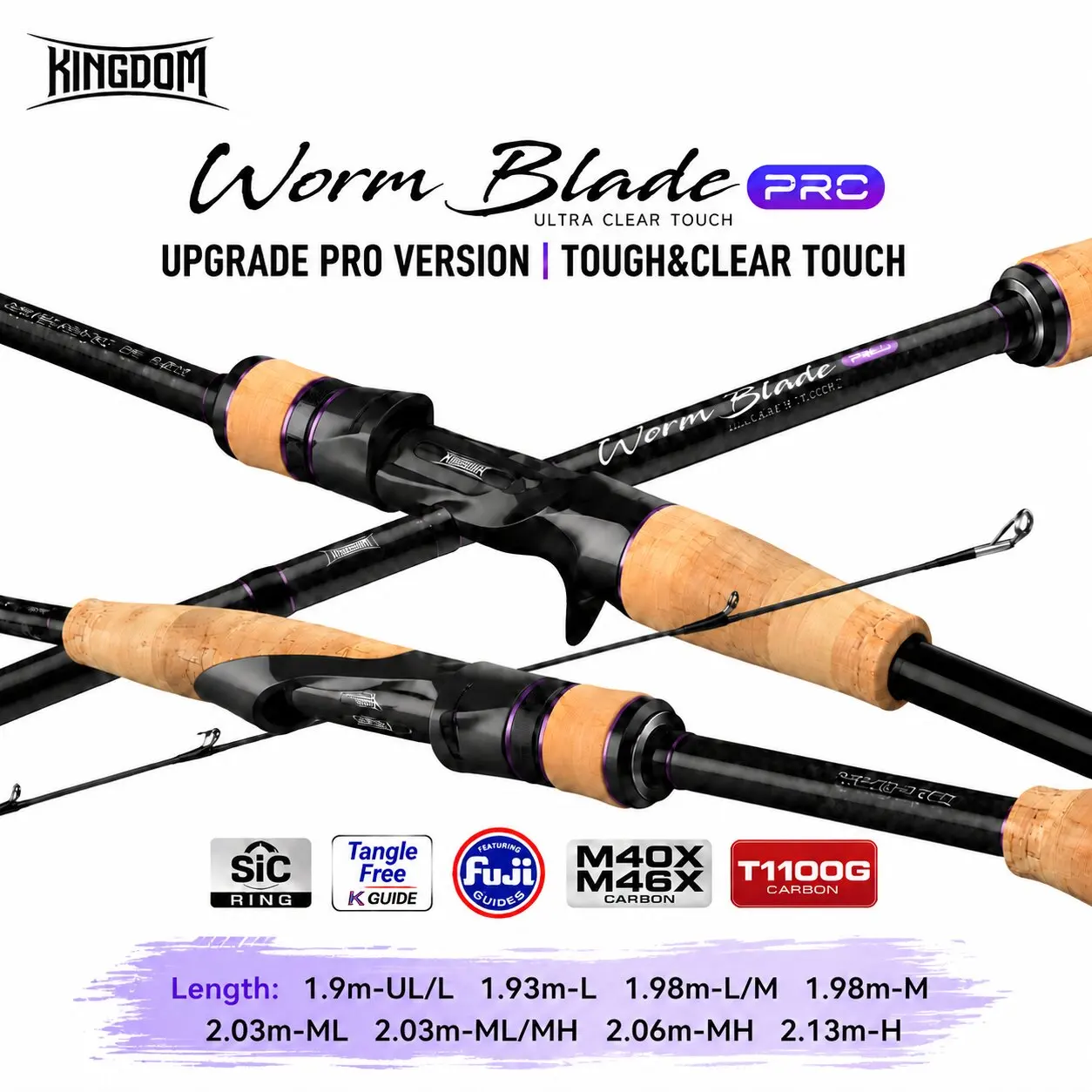 KINGDOM Worm Blade PRO Lure Fishing Rod 1.9-2.13M Carbon Fiber Rod T1100G M40X M46X Fuji Guide Ultralight Spinning Casting Rod