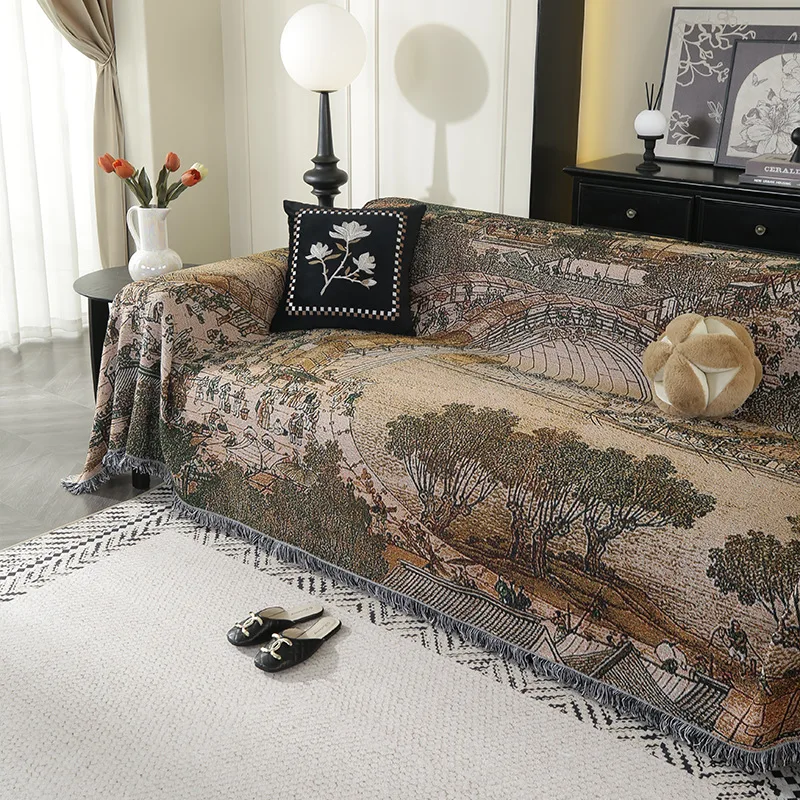 Chinese Painting Pattern Sofa Cover Blanket One Piece Cat Scratch Resistant Durable All Season Universal Home Textiles