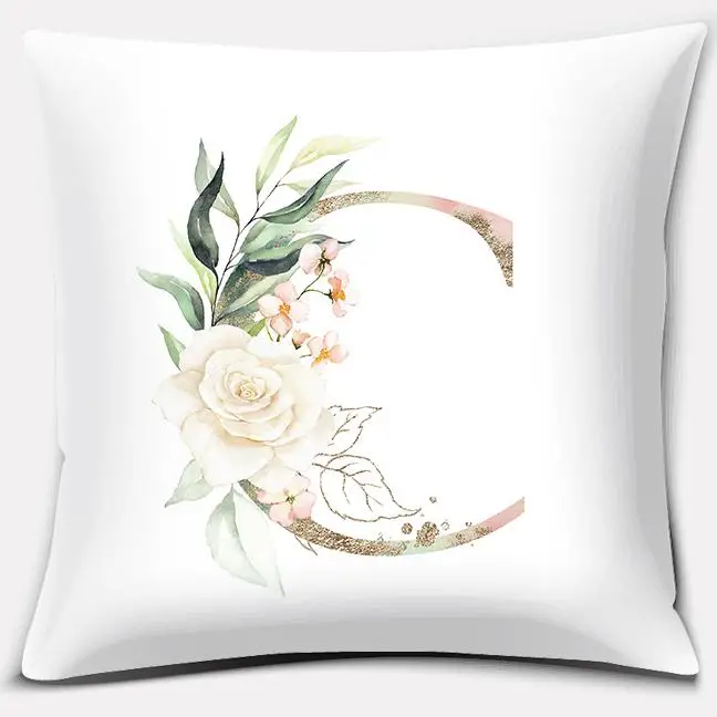 Green Flower Letter Series Pillow Gift Home Office Decoration  Bedroom Sofa Car Cushion Cover case