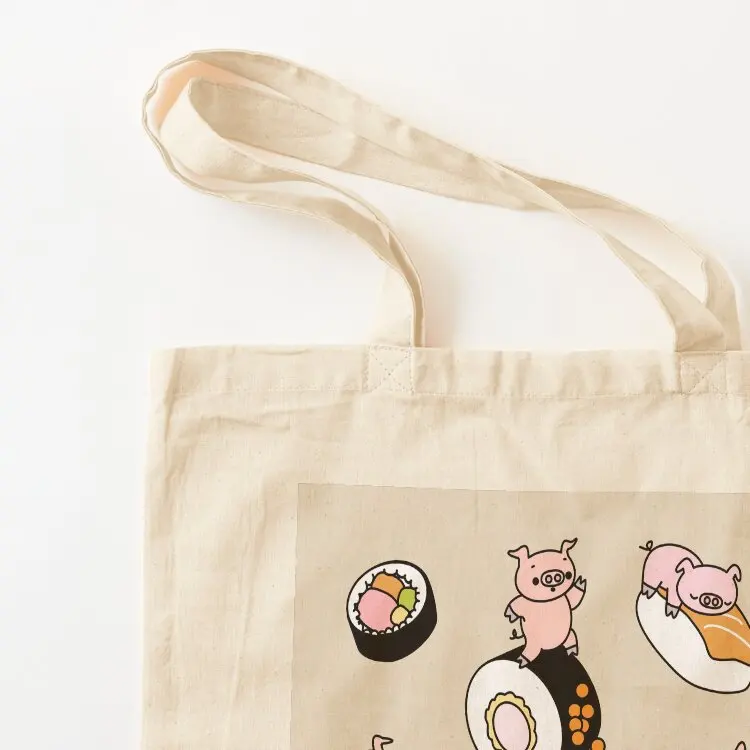 Giddy Piggies Love Sushi Tote Bag حقيبة تسوق قماشية حقيبة قماش حقائب كبيرة للنساء حقيبة حمل لطيفة #3