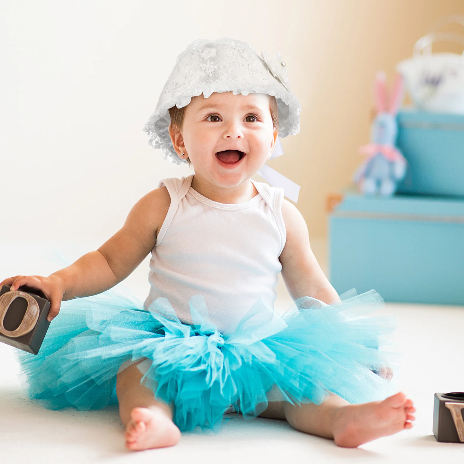 Schattige baby kanten pet Mooie prinsessenhoed Vrije maat voor 0-2 jaar Wit Prachtige uitzicht Comfortabel materiaal