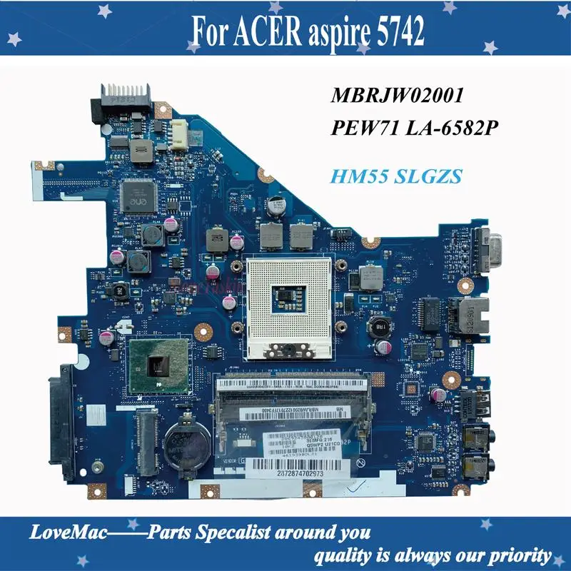 Go! High quality MBRJW02001 for ACER Aspire 5742 5733 laptop motherboard PEW71 LA-6582P MBRJW02001 HM55 SLGZS 100% tested