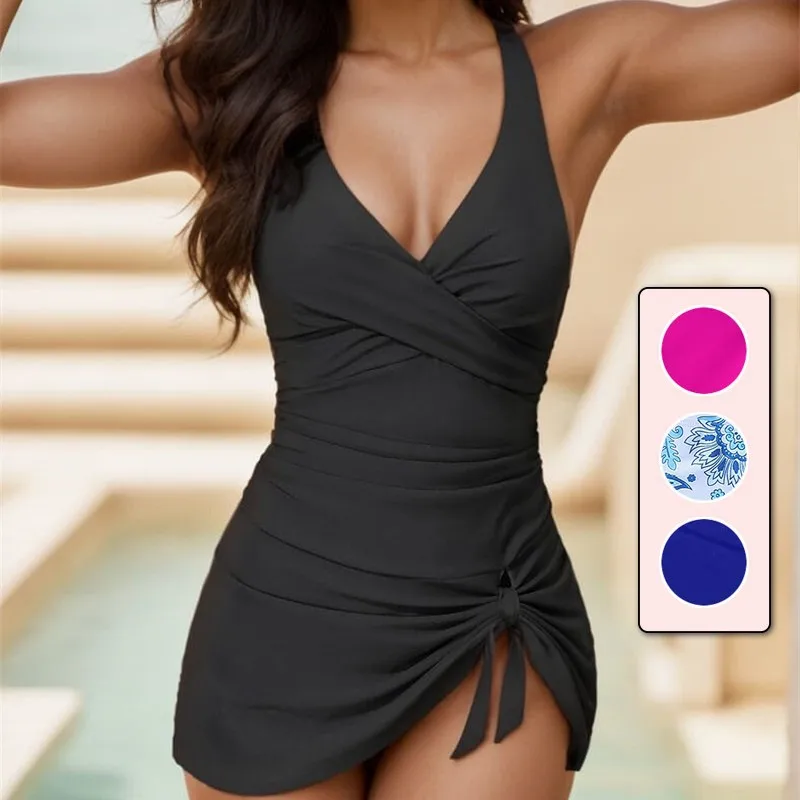 

European and American Fashion New Solid Color One-piece Sexy Printed Back Cross Bikini Explosion Swimsuit Swimsuit TK241