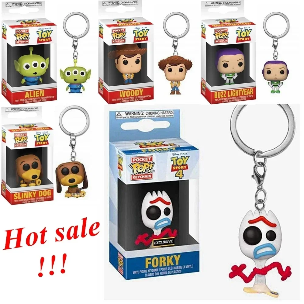 Funko Pocket Toy Story 4 Forky Slinky Dog Woody Buzz Lightyear Alien Keychain Action Figure Collection Model Toys for Gift