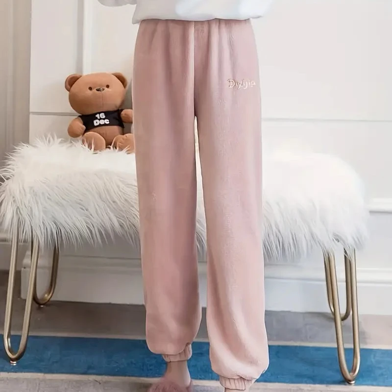 

Зимние теплые плюшевые пижамные штаны для женщин, уютные штаны для сна на флисовой подкладке с эластичной резинкой на талии, мягкие домашние штаны для отдыха, термоштаны