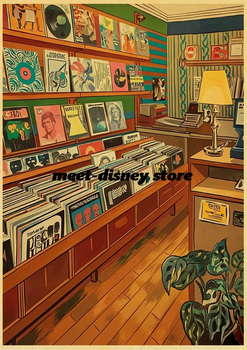 Retro Record Store Posters Streetwear Kraft Paper Wall Art Picture Landscape Canvas Aesthetic Modern Funny Coffee Painting