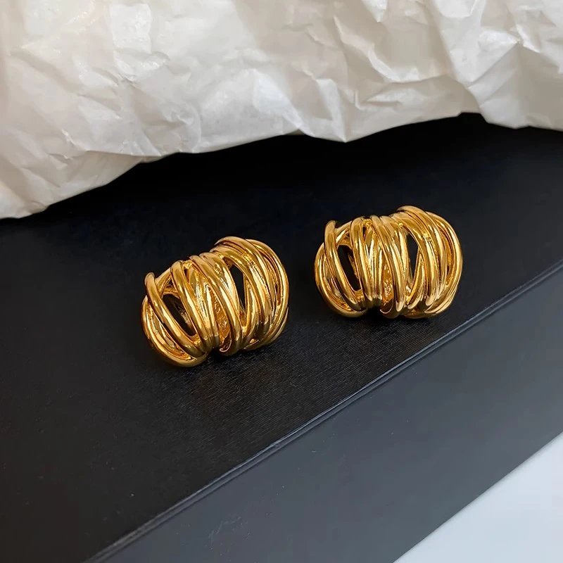 New Trendy Multi-layer Wrap Hollow Lines Circle Earrings for Women Gold Plated Irregular Geometric Earring Statement Jewelry