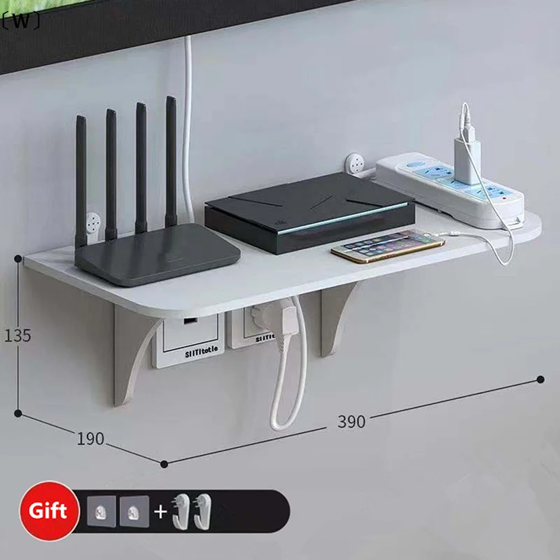 ieniaW SigurW Wandmontage-Router-Regal, stanzfreie TV-Set-Top-Box, schwebendes Hängeregal, Heim-Steckdosenleiste, WLAN-Router, Aufbewahrungshalter, Holz