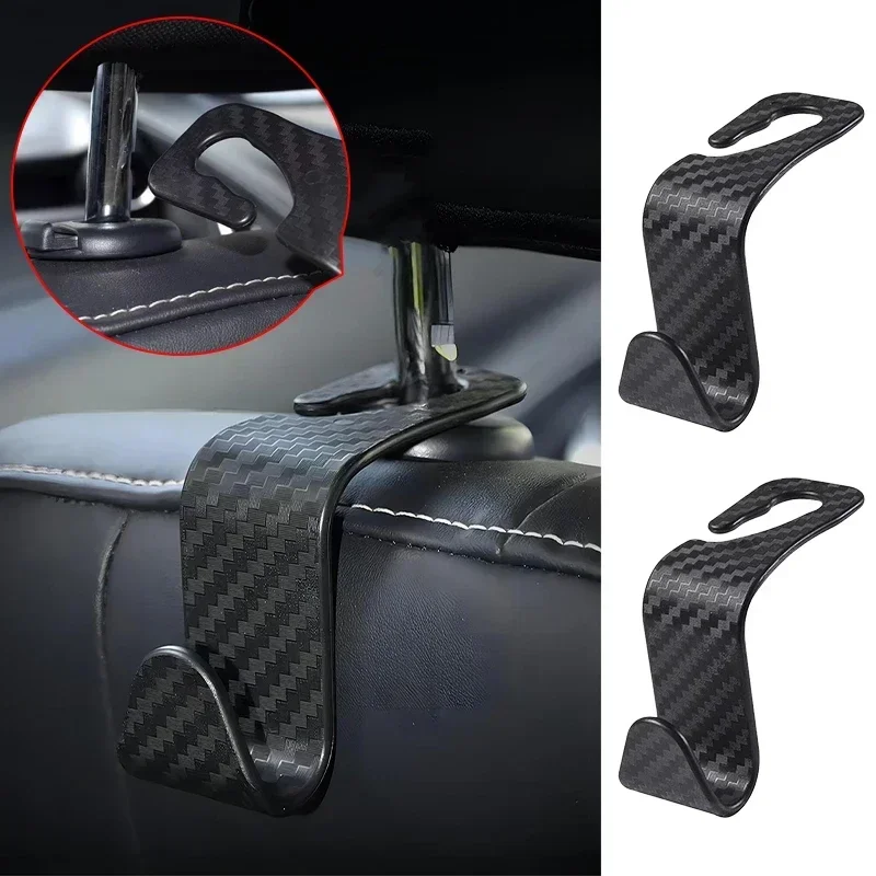 Car Seat Back Carbon Fiber Storage Hooks For Mustang Explorer FIESTA Focus Shelby GT350 Kuga Fusion F-150 500 Accessories