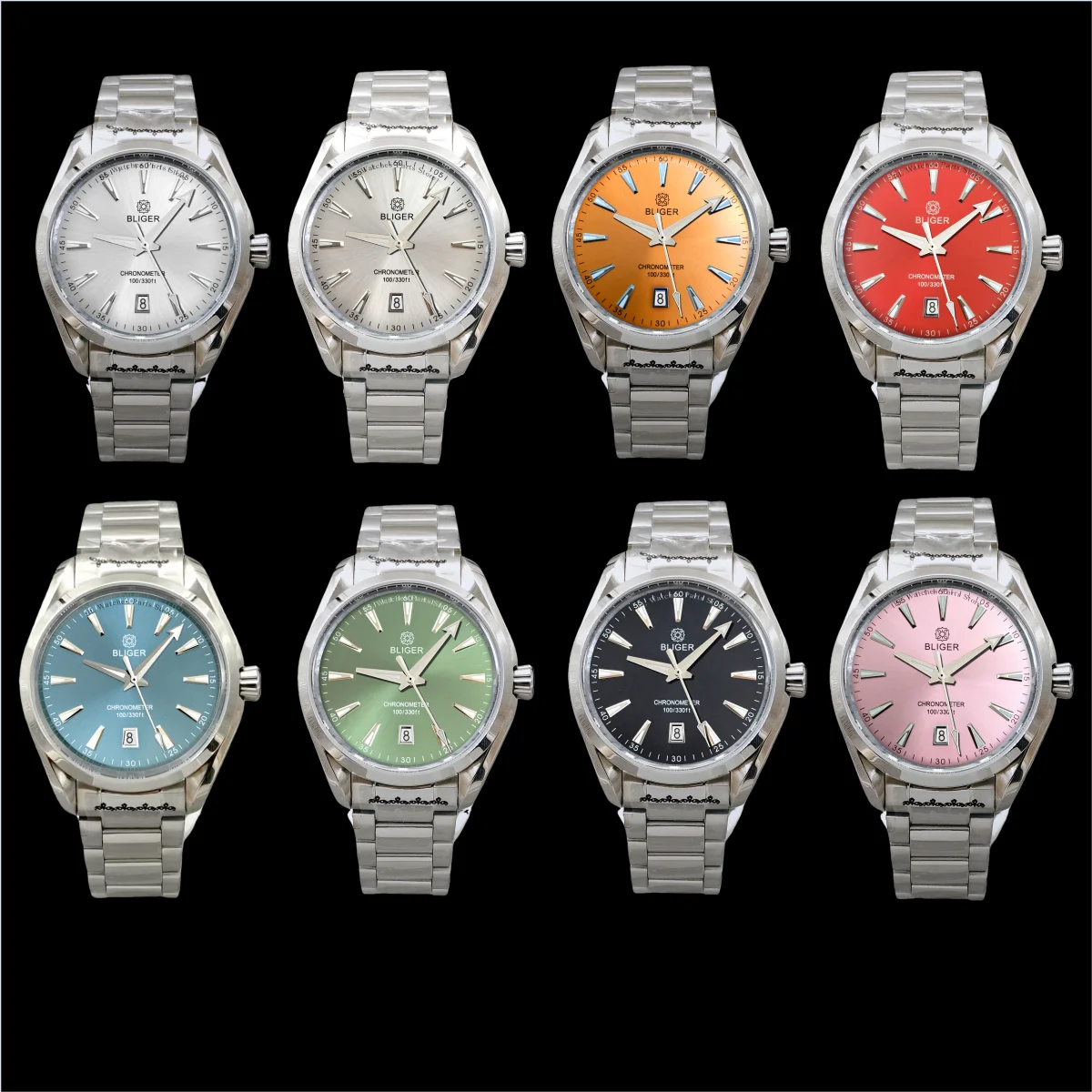 BLIGER 40mm Pomarańczowa Tarcza Sunburst AT150 NH35 Automatyczny Zegarek Męski Datownik na Godzinie 6 Szkło Szafirowe Polerowana Stal Nierdzewna Wodoodporny