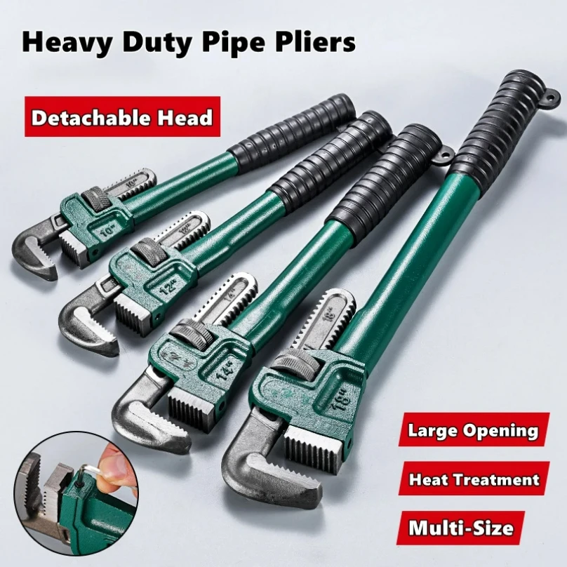 

Heavy Duty Carbon Steel Straight Pipe Wrench 10", 12", 14", 18" Pipe Plier Universal Industrial Adjustable Plumbing Hand Wrench
