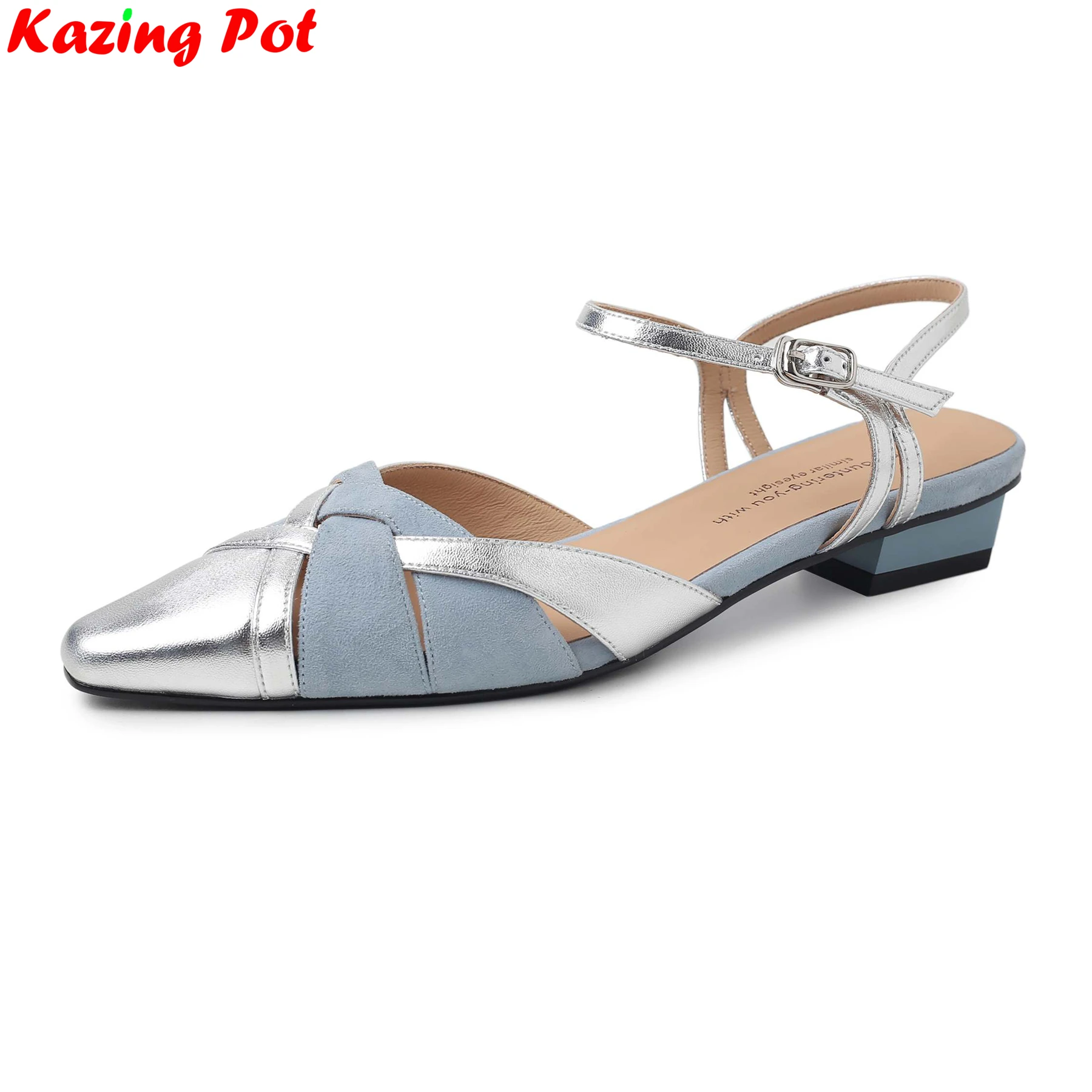 Plus Size 33-40 Genuine Leather Mixed Colors Summer Shoes Low Heels Elegant Dating Vacation Slingback Sweet Modern Women Sandals