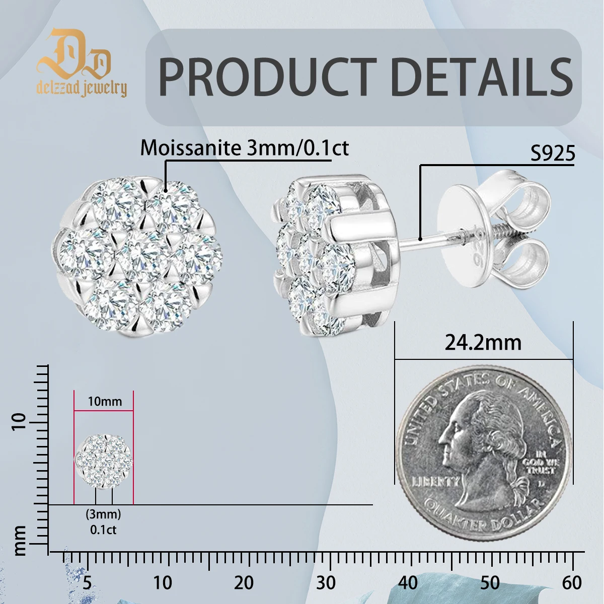 2025 Delzzad 925 Sterling Silver D Color Moissanite 100% 0.5-3.36 Carat Simple Plum Earrings for Women High Quality Wedding Gift
