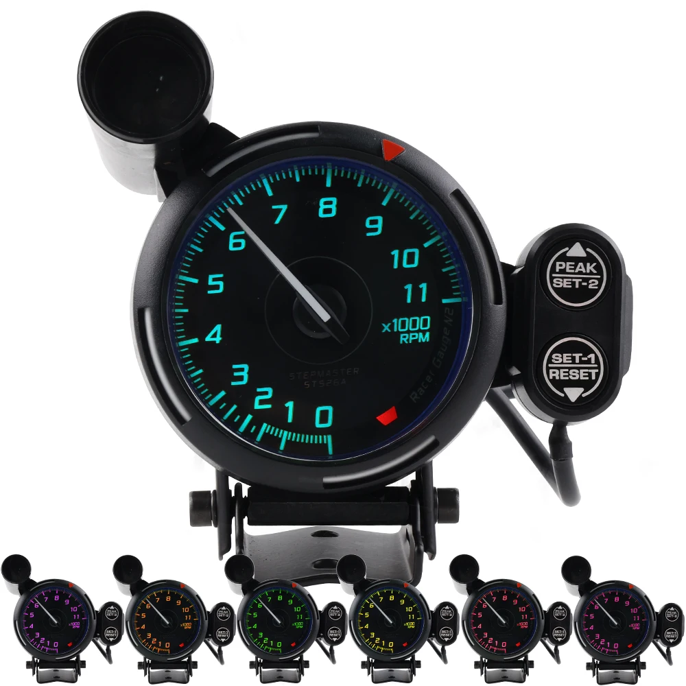 Racing Car 3.75'' 80mm Tachometer Tacho Gauge 7 Color LED 0-11K RPM Meter Gauge With Shift Light