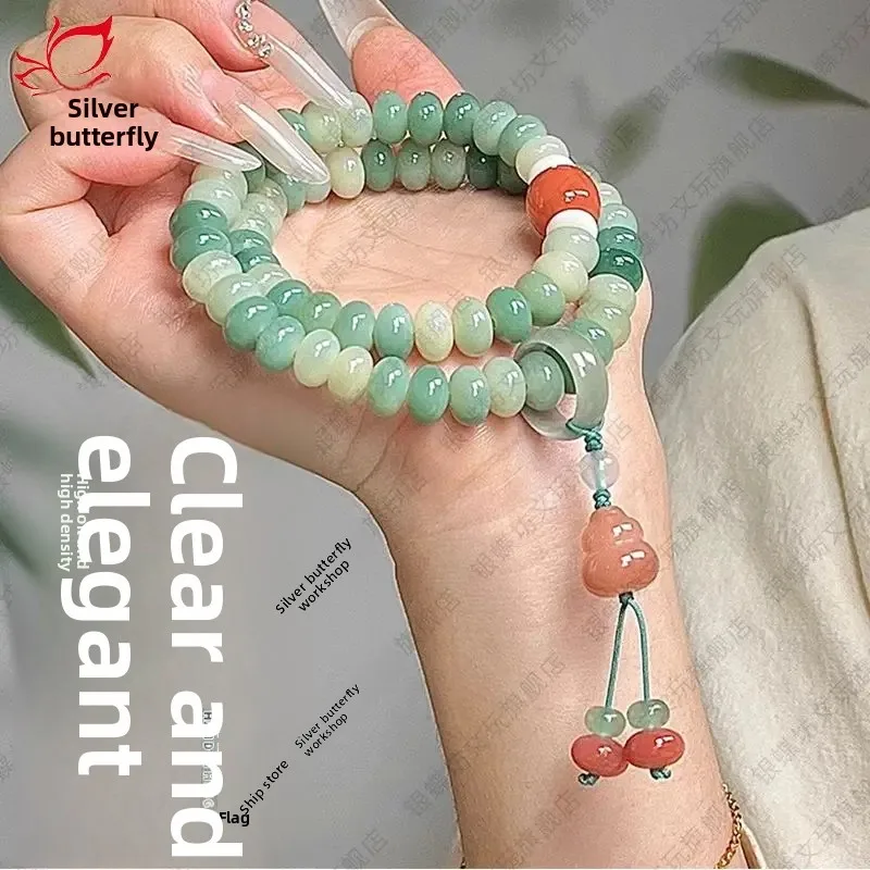 Ice Green Bodhi Root Bracelet Women's New Chinese Style Abacus Beads Handheld Lotus Hand String with Tassel Buddha Beads Jewelry