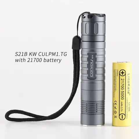 Convoy black S21B KW CULPM1.TG 6amps 21700 flashlight ,torch , with 21700 lithium battery inserted