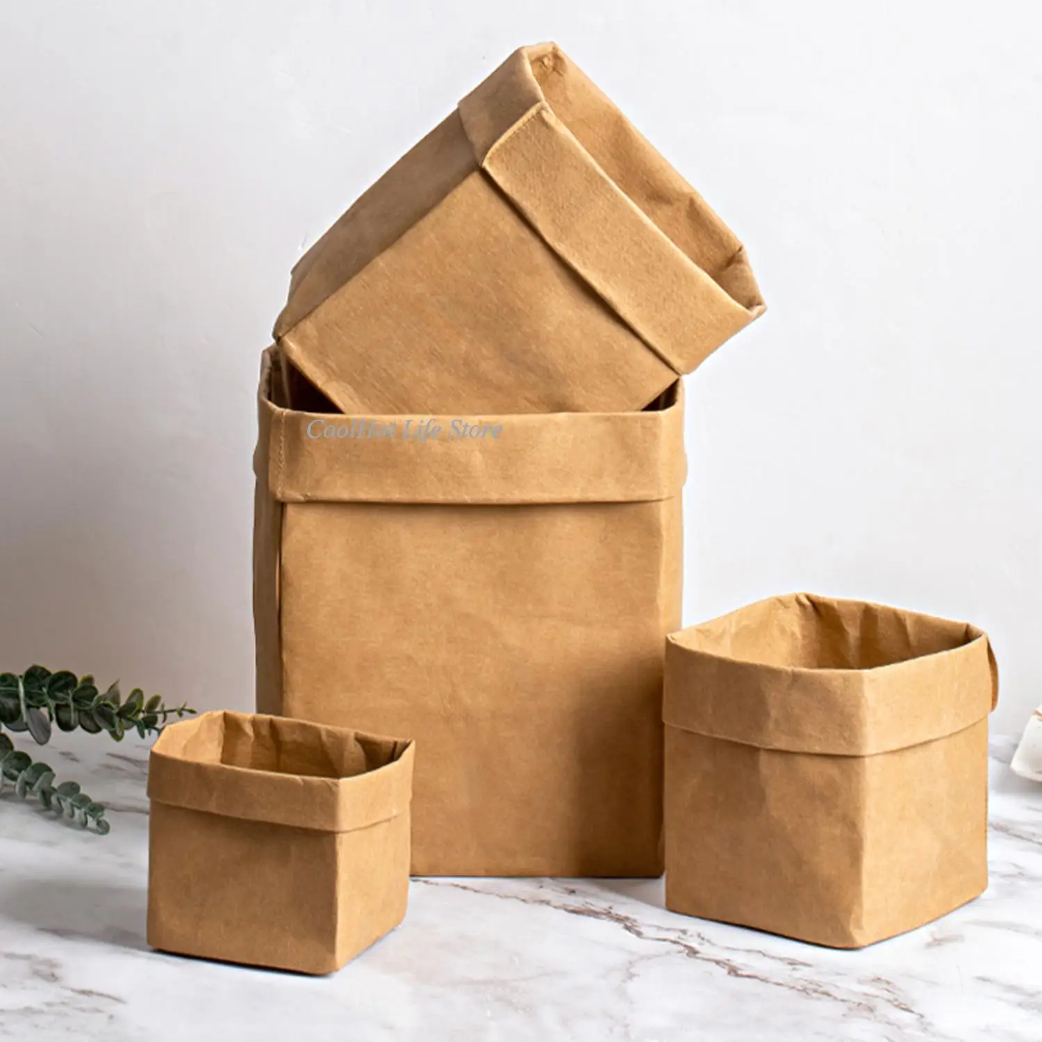 Refrigerator Organizer Washable Kraft Paper Bags Multifunctional Storage Bag for Food Fruit Desktop Storage Kitchen Accessories