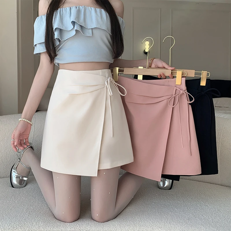 Half length skirt for women 2024 summer new pleated skirt A-line short skirt retro belly covering crotch half skirt