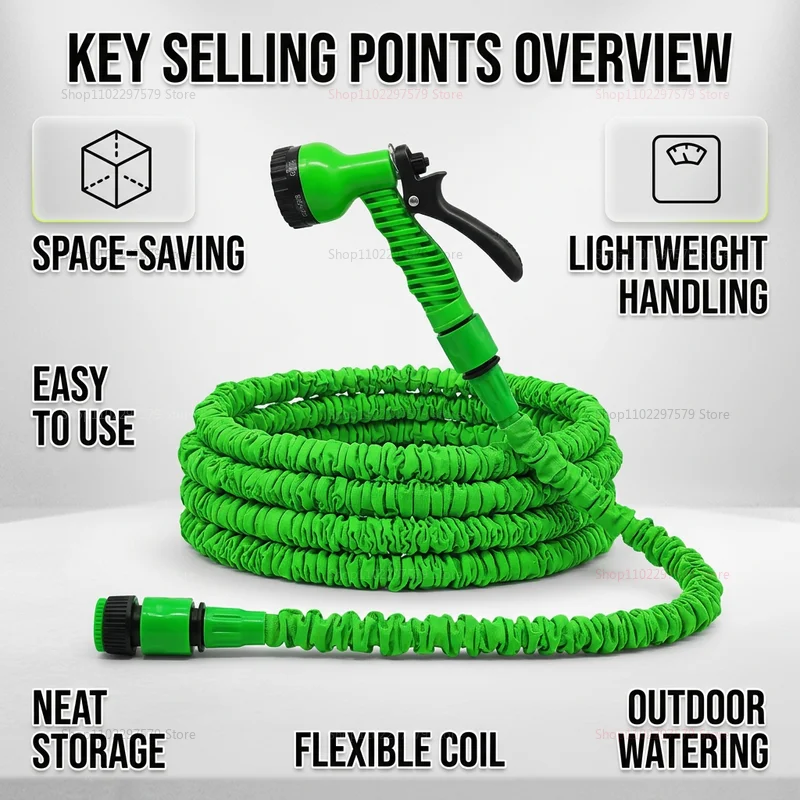 Garden Hose Pipe Water Hose with 5 Patterns Spray Nozzle Foam Pot Car Wash Gun Sprayer Flexible Reel for Lawn Garden Cleaning