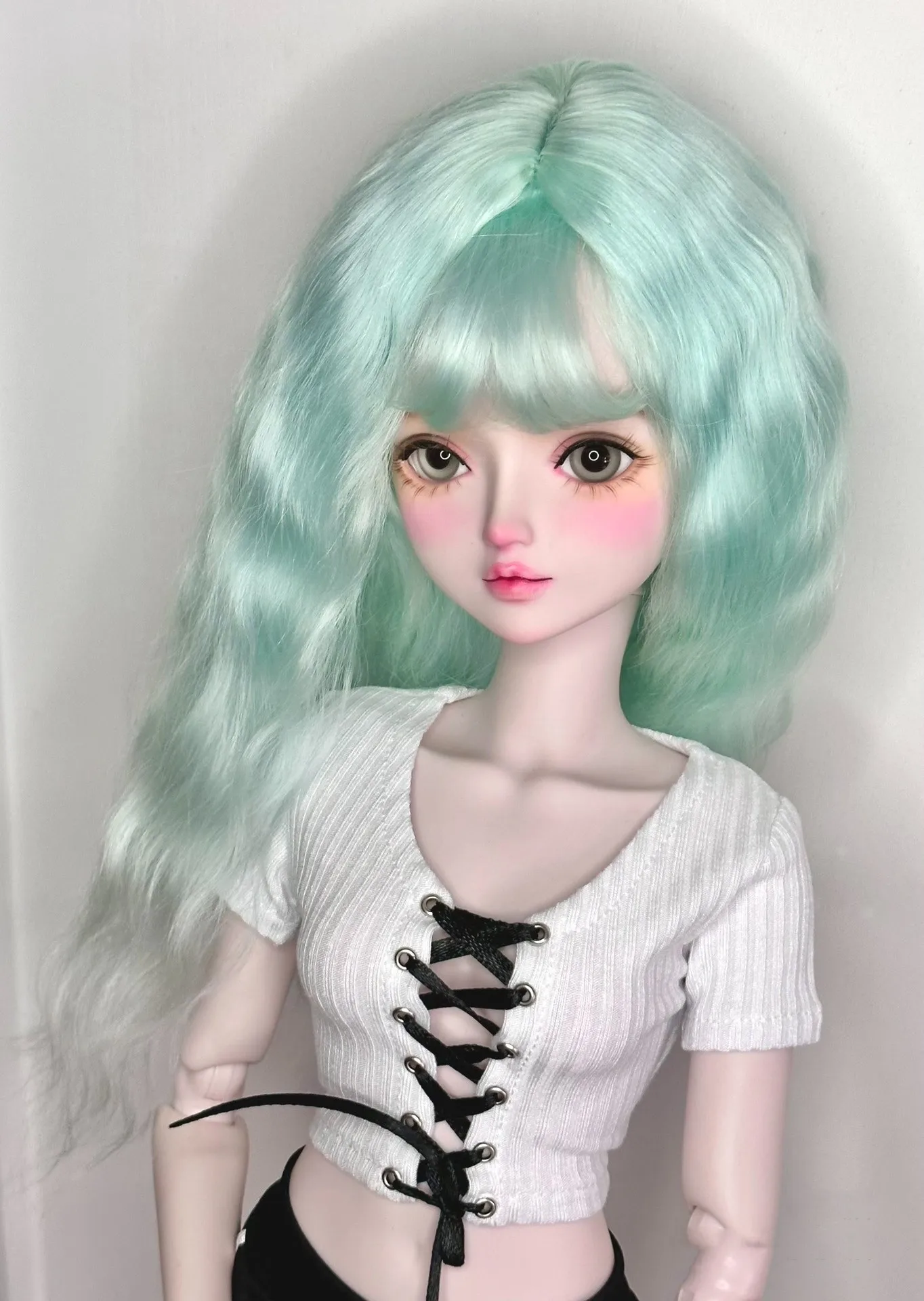 Beautifull 1/3 mohair wig turquoise color hardhead shell bangs hair free shipping