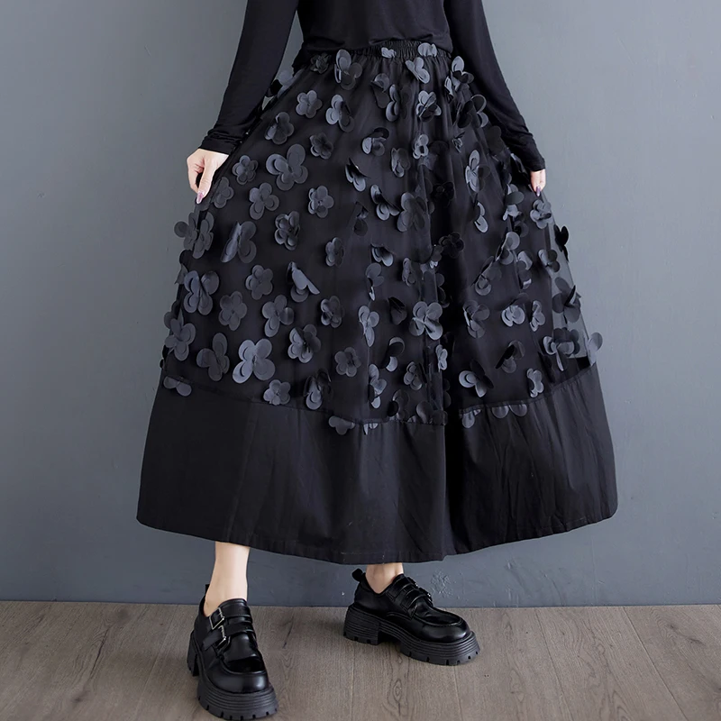 Elastische A-lijn midi-rok met mij splitsen los en verbergen vintage hoge taille bloemenprint pendelen sle herfst nieuwe ar...