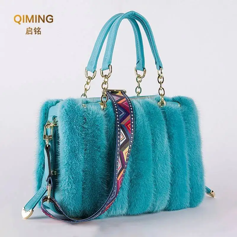 New Real Mink Fur Bag Women Winter Luxury Handbag Ladies Handbags Crossbody Single Shoulder Bag Solid Color Party Hand Bag Woman