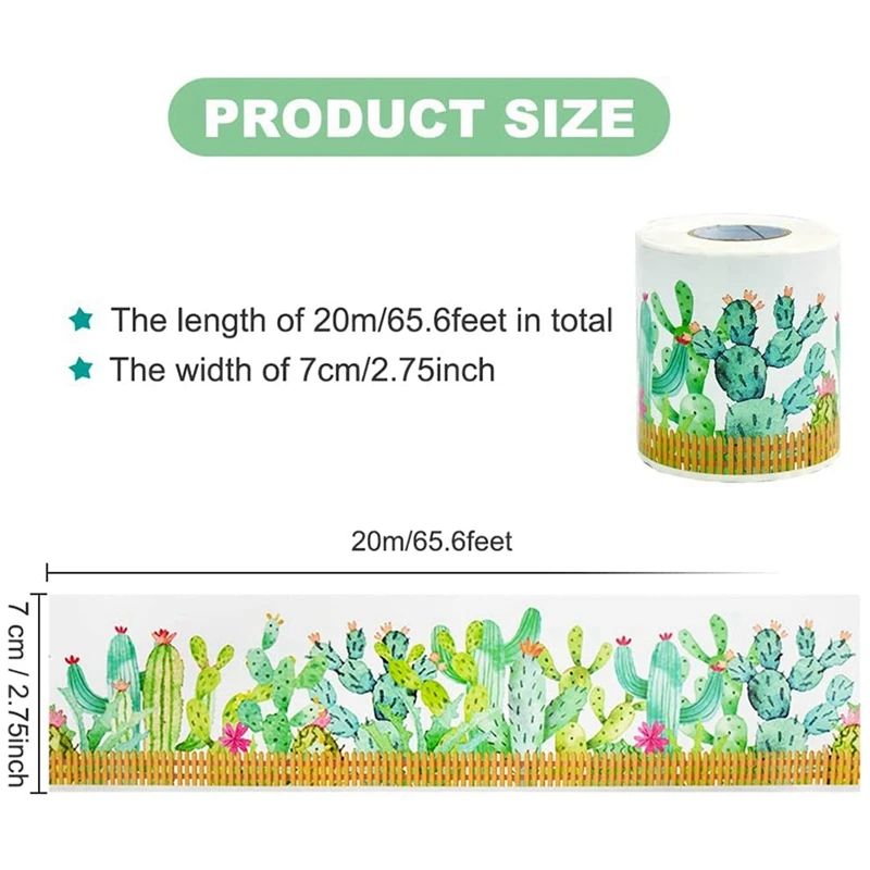 수채화 선인장 게시판 테두리 종이, 테두리 트림 게시판 장식, 가정 사무실 교실 학교, 65.6Ft