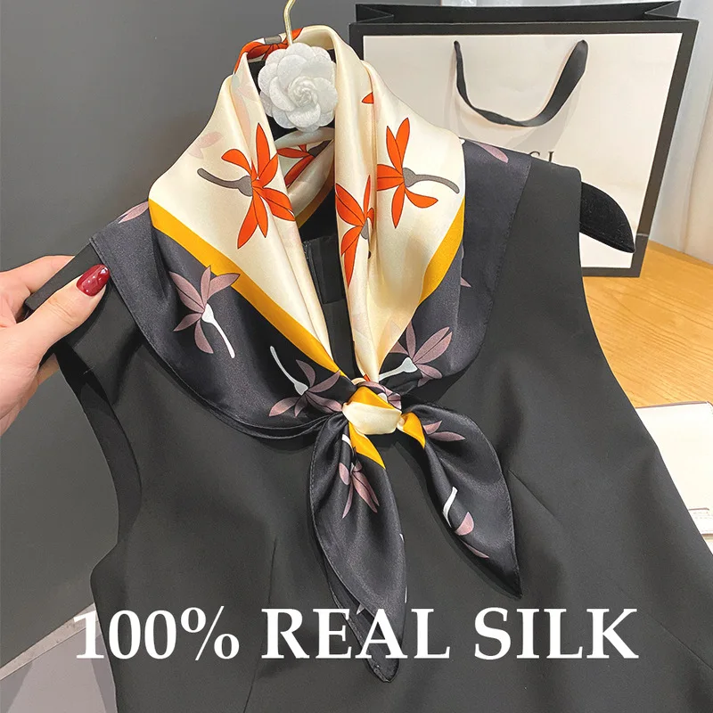 

Модный квадратный платок из 100% натурального шелка для женщин: шаль, фулярд, хиджаб, накидка на шею, бандана. Роскошный летний дышащий тонкий платок для путешествий.