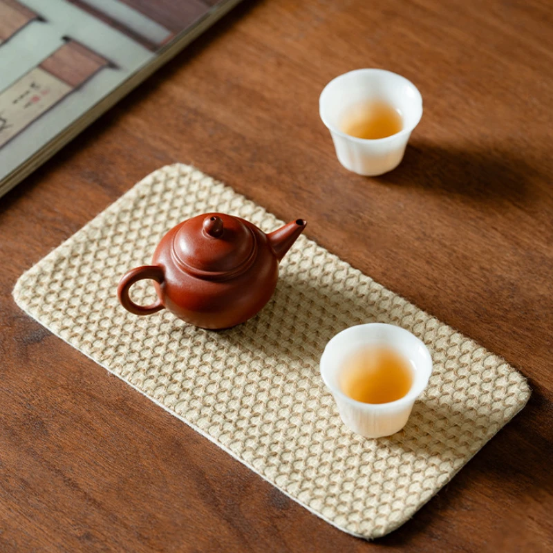 ZAEYORIA Cotton-linen Checkered Rectangular Tea Table Mats Zen Drink Coaster Dinner Table Cloth Mat Tea Services Decoration